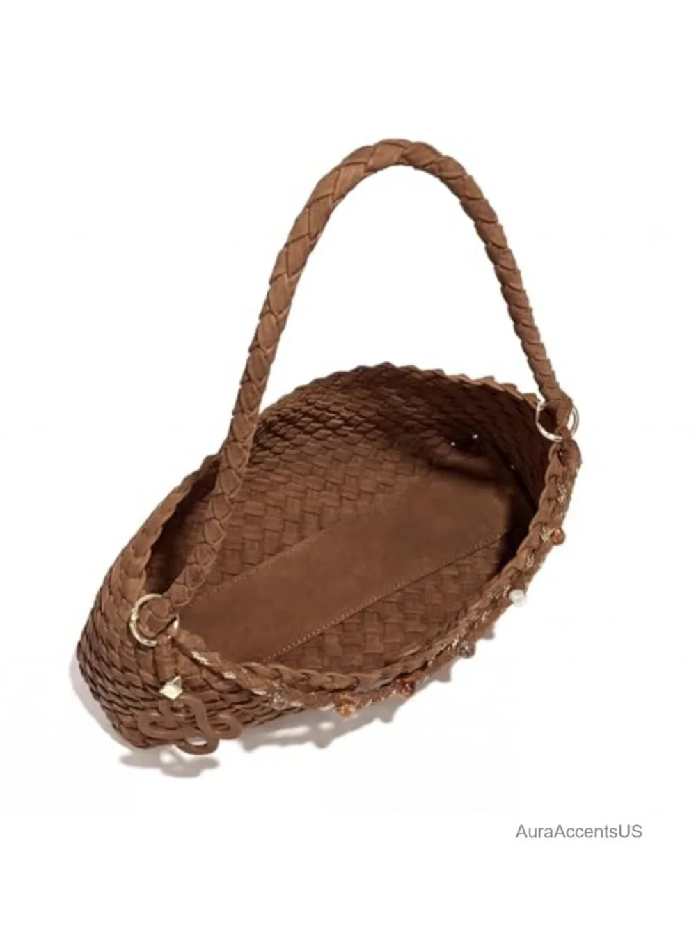 Woven Faux Leather Slouchy Hobo Handbag with Braided Strap and Matching Zipper